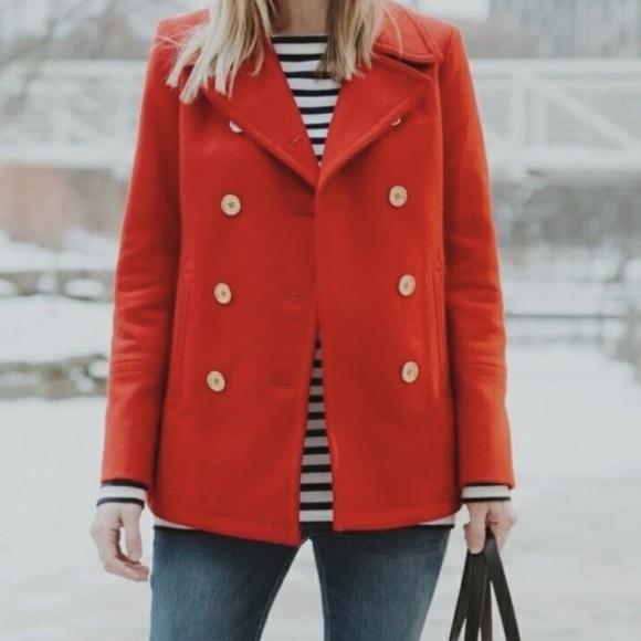 J Crew Stadium Cloth Nello Gori Coat 12 Orange Wool Double Breasted Gold Buttons - Picture 2 of 12